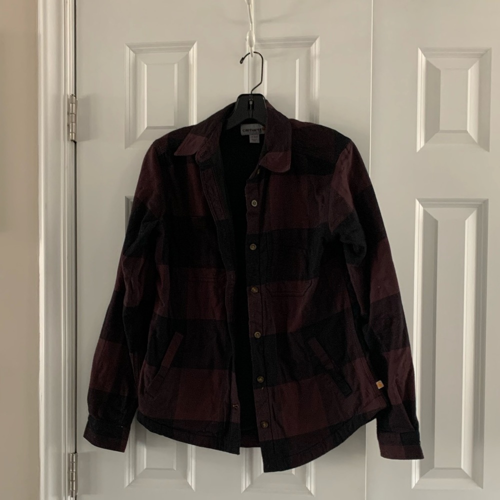 Carhartt Women's Black and Burgundy Striped Top